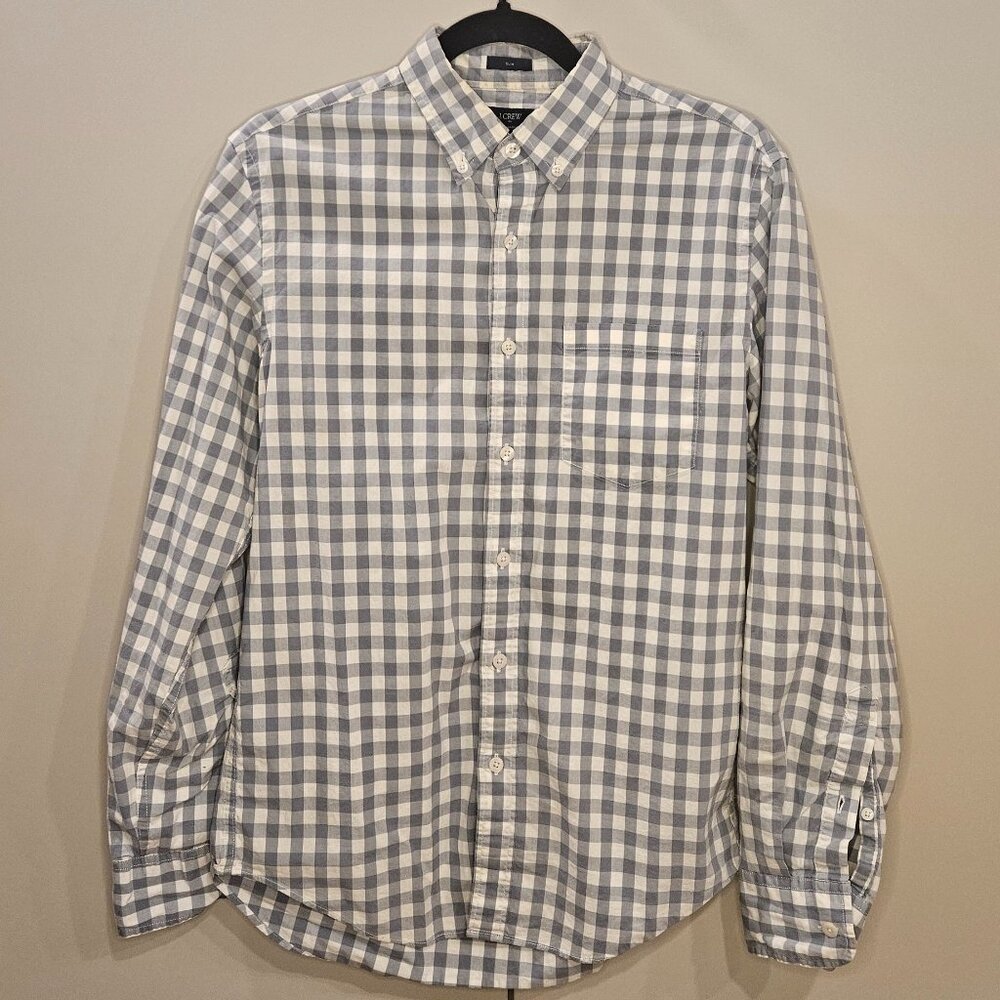 J.Crew Slim Fit Gray Gingham Long Sleeve Shirt - Size Small